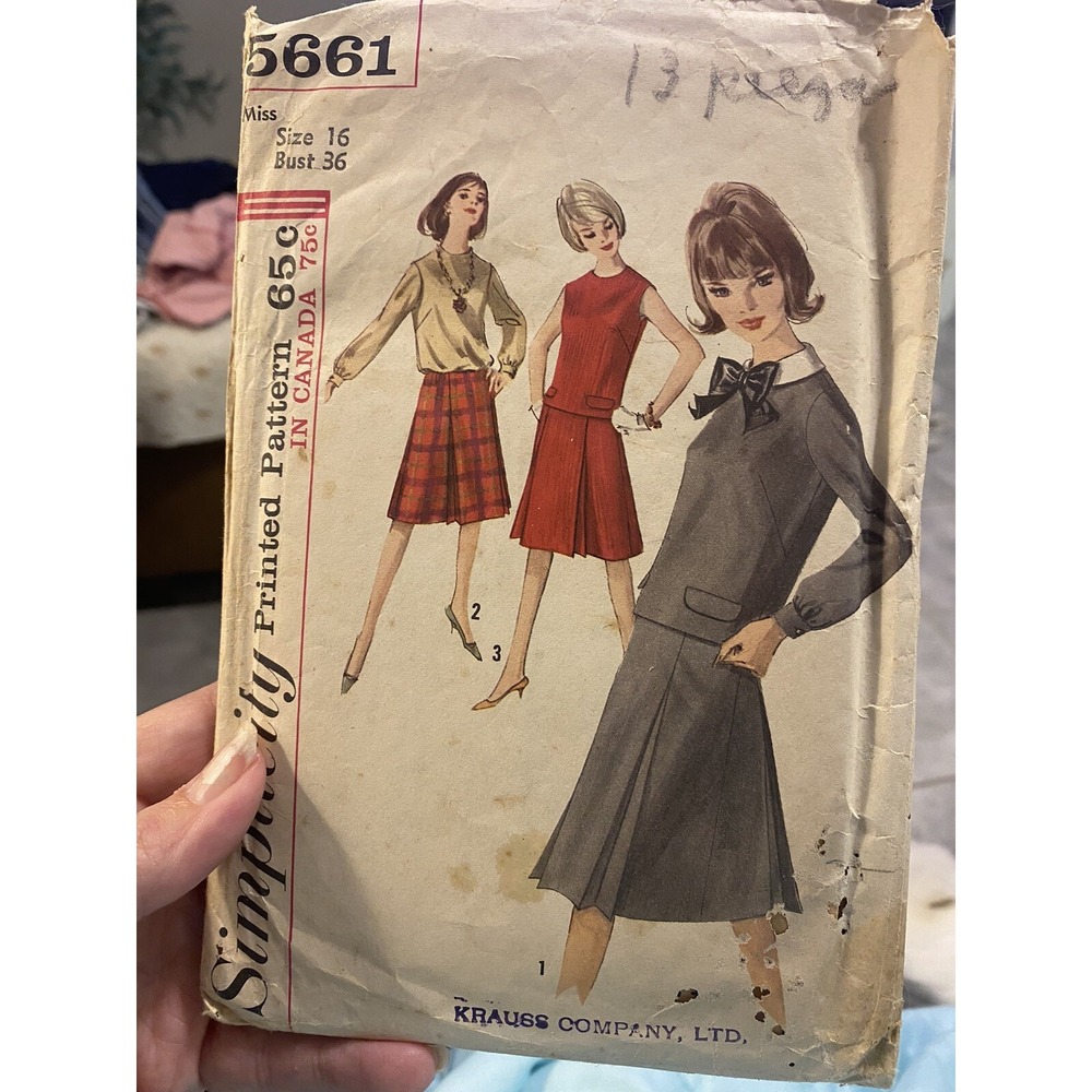 Vintage 1964 Simplicity 5661 Sewing Pattern Dress Two Piece Size 16 Bust 36 Cut